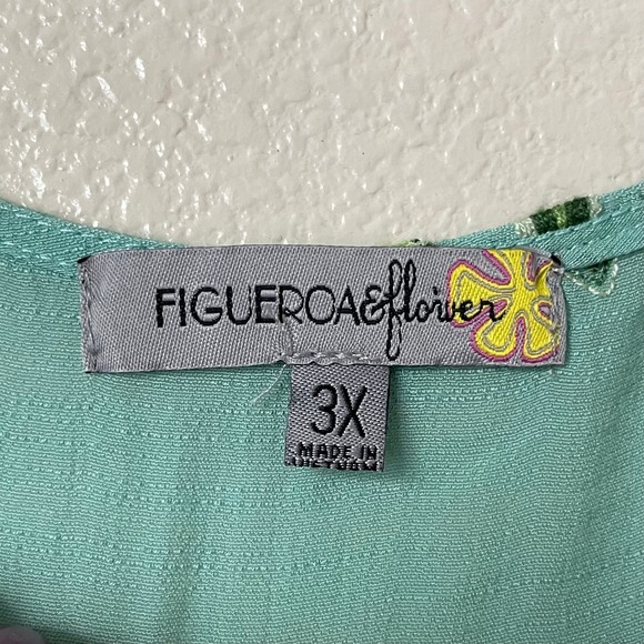 Anthropologie Fig & Flower Top Womens 3X Green Floral Embroidered Tie Neck Boho - Picture 9 of 11